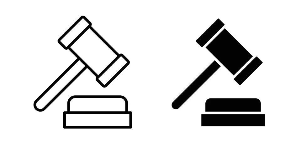 Judge gavel icon thin line and clipart style vector set Ilustración de archivo