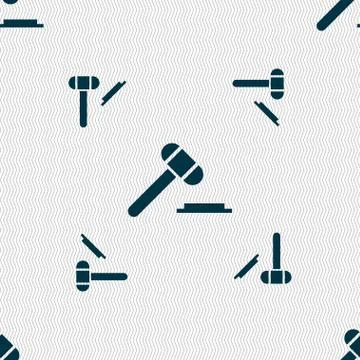 Judge hammer icon. Seamless pattern with geometric texture. Stock Illustration
