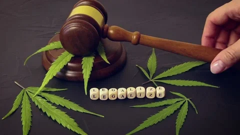 The judge knocks the gavel surrounded by hemp leaves. Legislation. Stock Footage 158739216