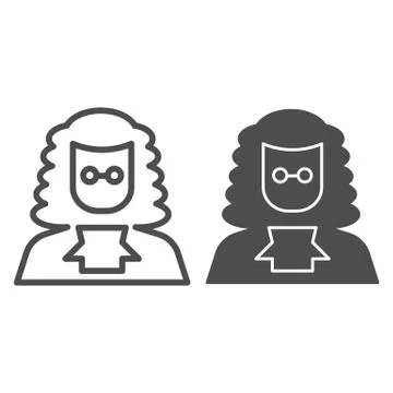 Judge in a wig line and solid icon. A lawyer with peruke and glasses Stock Illustration