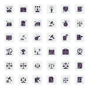 Judgement Design Vector Icons featuring 36 Detail Enhanced Filled Style Stock Illustration