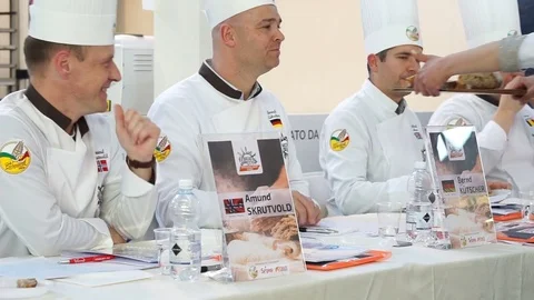 Judges chef of a culinary competition Stock Footage 72517243