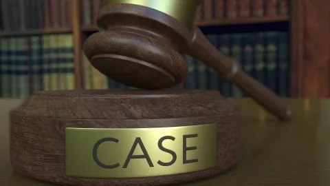 Judge's gavel hitting the block with CASE inscription. 3D rendering Stock-Illustration