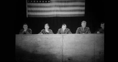Judges hearing the trial in court room Stock Footage