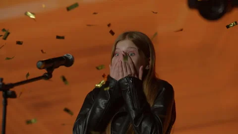 Judges press the golden buzzer to send a contestant to a TV show finale Stock Footage 245373404