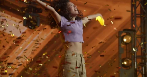 Judges press the golden buzzer to send a contestant to a TV show finale Stock Footage 245374543