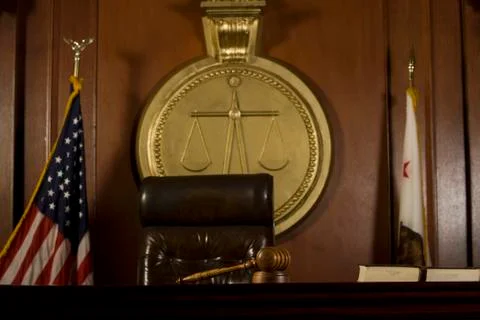 Judge's Seat And Gavel In Court Room Stock Photos