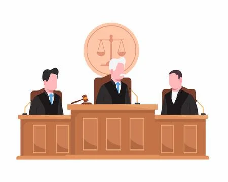Judges sit at a table decide a criminal case of legal court, judge and justice Stock Illustration
