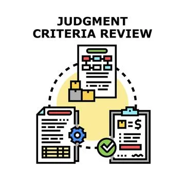 Judgment criteria review process evaluating quality standards Stock Illustration