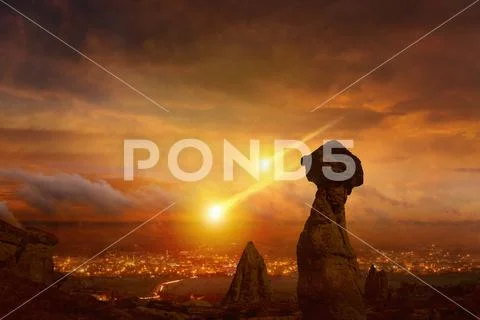 Judgment day, end of world, asteroid impact Stock Photos