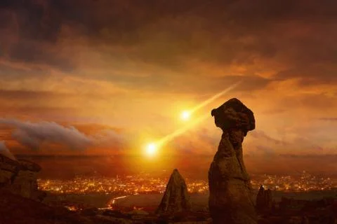 Judgment day, end of world, asteroid impact Stock Photos
