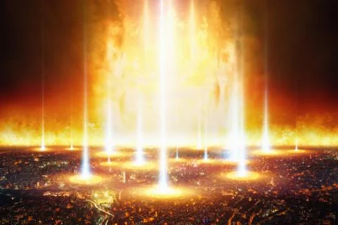 Judgment day, end of world, complete destruction of civilization and human ra Stock Illustration