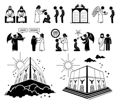 Judgment day or Final Day of Reckoning and New Jerusalem in Christian bible p Stock Illustration