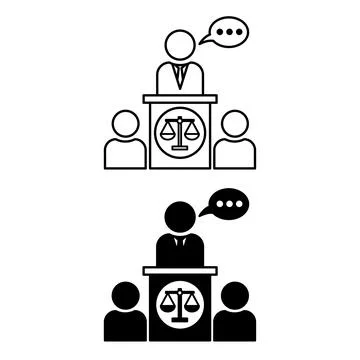 Judgment Icons. Black and White Vector Illustration. Judge Gives Verdict, C.. Ilustración de archivo