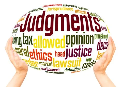 Judgments word cloud hand sphere concept Stock Photos