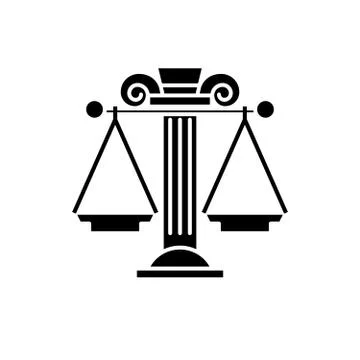 Judicial system black icon, vector sign on isolated background. Judicial system Stock Illustration