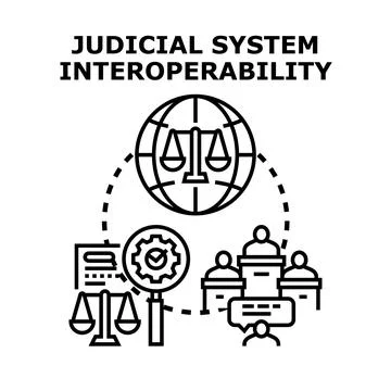 Judicial system interoperability global legal collaboration Stock Illustration