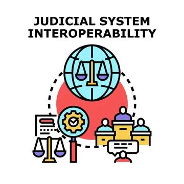 Judicial system interoperability global legal collaboration Stock Illustration