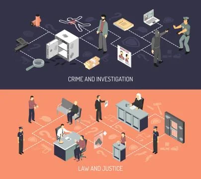 Judicial System Isometric Horizontal Banners Stock Illustration