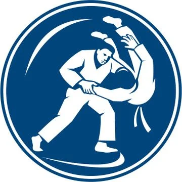 Judo Combatants Throw Circle Icon. Stock Illustration