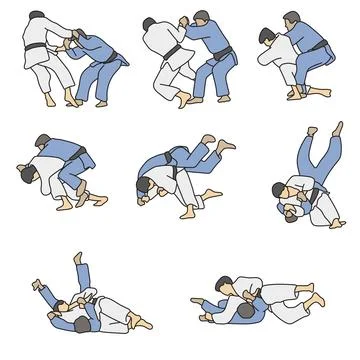 Judo fighter throwing the opponent during fight illustration vector Stock Illustration