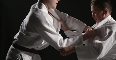 Judo struggle between two young athletes Stock Footage 50381229