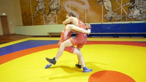 Judoists show captures and throws on each other. Stock Footage 185438180