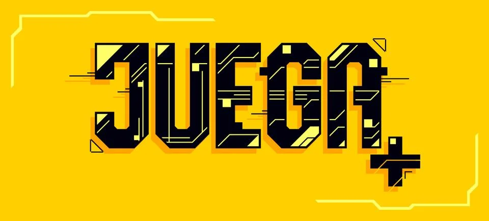 Juega, Play Spanish text, vector Gaming emblem design. Stock Illustration