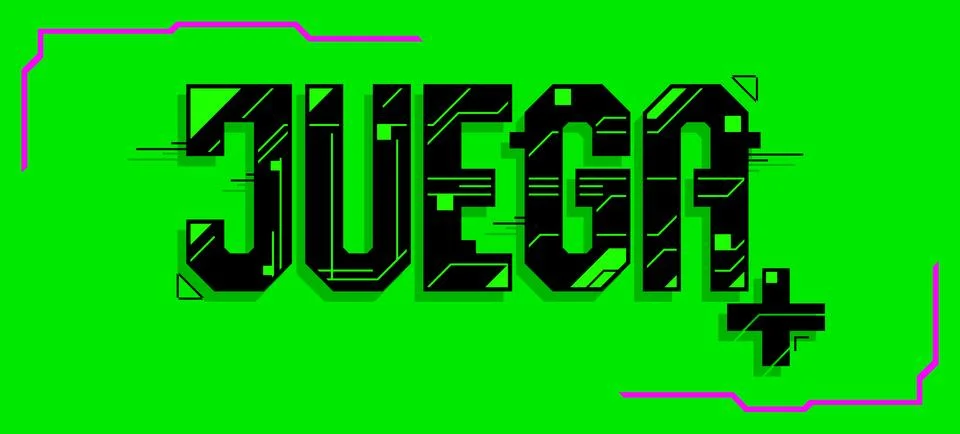 Juega, Play Spanish text, vector Gaming emblem design. Stock Illustration