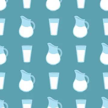 Jug and milk pattern on green background for web design Stock Illustration