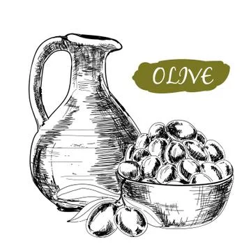 Jug and olives Stock Illustration