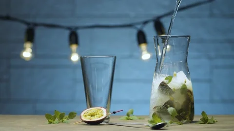 Jug of mint and passion fruit drink Stock Footage 143097688