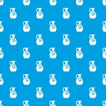 Jug with olive oil pattern seamless blue Illustrazione stock