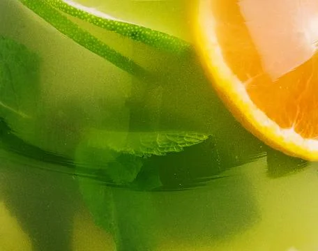 Jug of tasty cold tea close up background Stock Photos