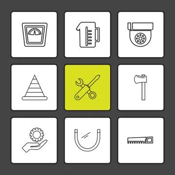 Jug , weight machine , cone, saw , axe , hardware , tools ,labour , construct Stock Illustration