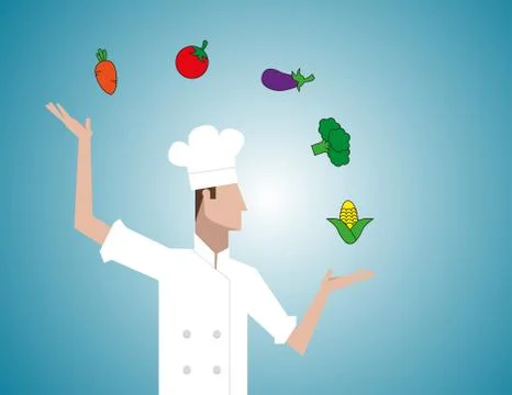 Juggler chef play with ingredients Stock Illustration