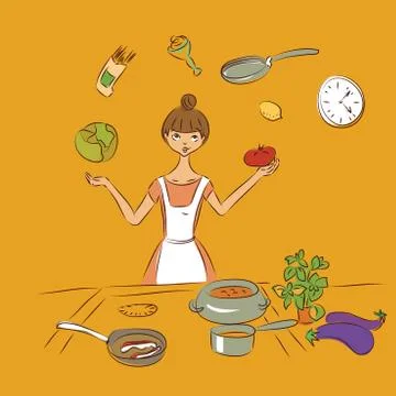 Juggler cook vector illustration doodle sketch isolated Illustrazione stock