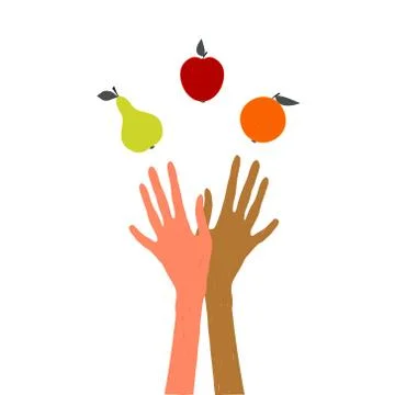 Juggler. Hands juggling fruit. Vector illustration on the theme of healthy li Stock Illustration