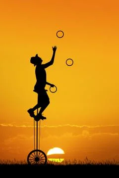 Juggler at sunset Stock Illustration