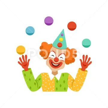 Juggling circus clown, avatar of cartoon friendly clown in classic outfit vector Stock Illustration