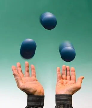Juggling three blue balls Stock Illustration