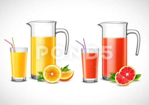 Jugs With Citrus Juice Illustration Stock Illustration