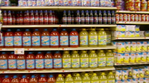 Juice Aisle in Grocery Store Video stock 42011646