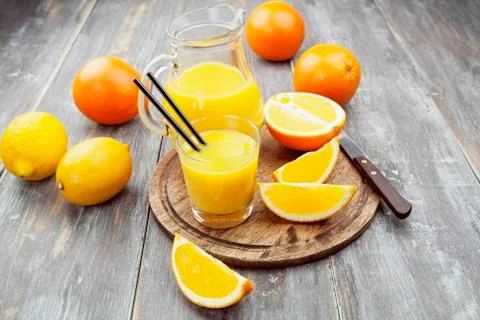 Juice and oranges 写真素材