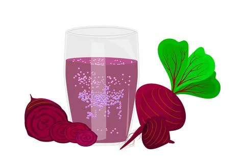 Juice of beet isolated on white background. Beet smoothie in glass. Stock Illustration