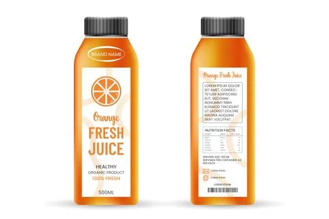 Juice Bottle Packaging Label Mockup with Fresh Orange Juice Stock Illustration
