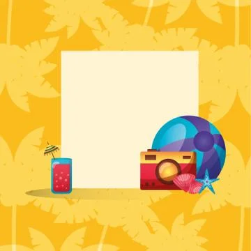 Juice camera shells star and ball with frame vector design Illustrazione stock