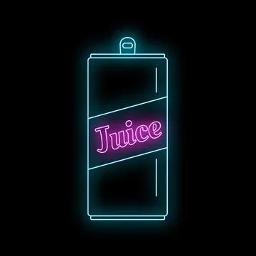 Juice can glowing neon light on black background Stock Illustration