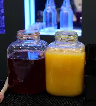 Juice cans at the bar Stock Photos