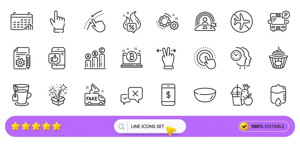 Juice, Documentation and Flight mode line icons for web app. Pictogram icon Stock Illustration